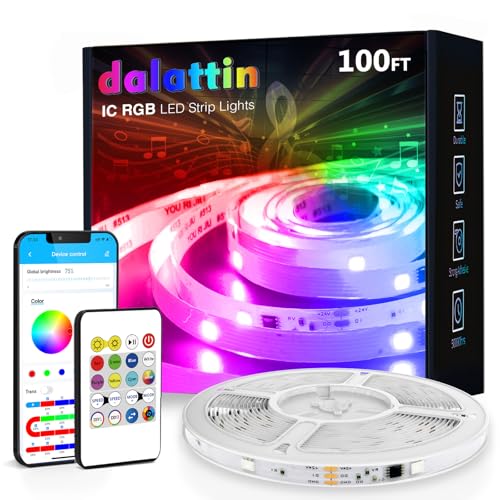 dalattin BGRIC Led Lights for Bedroom, 100ft 5050 LED Strip with DIY Multiple Colors, Work with Alexa&Google Assistant, Remote & App Control, Color Changing, Music Sync for Chrismas Holiday Decor - size: 100FT