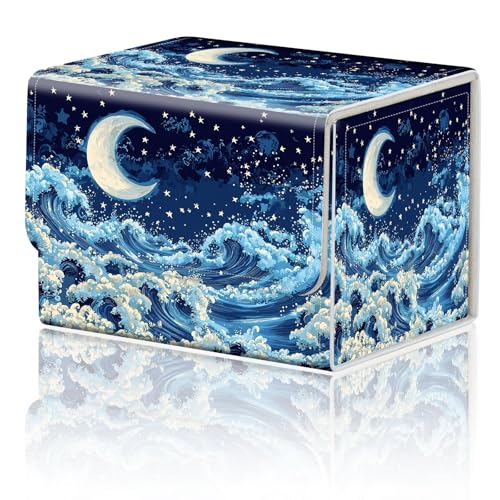 Card Game Storage Box TCG Deck Box MTG Card Box Organizer Trading Card Case Commander Deck Box TCG Card Storage Box Magnetic Closure Creative Pattern Up to 200 Cards, Blue Sky,Sea,Moon - color: Blue Sky,Sea,Moon