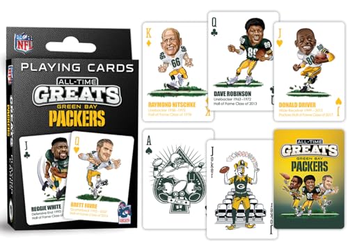 Masterpieces NFL Green Bay Packers All-Time Greats Playing Cards, Officially Licensed Team Collectible Deck, Premium Poker Play for Game Night, Fan Display, Green Bay Packers Merch Set, Card Deck - style: Green Bay Packers
