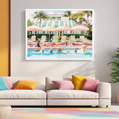 Jigsaw Puzzles 500 Pieces for Adults Puppy Swimming Pool Challenging Jigsaw Puzzle Animal Puzzles Difficult Puzzle Great Gift Jigsaw Puzzle Game 20.5x15 inch - style: Puppy