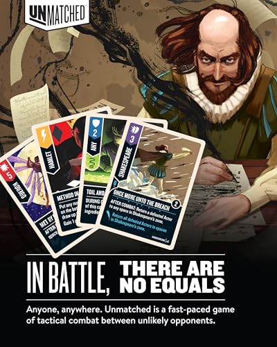 Restoration Games Unmatched Slings and Arrows | Strategy Board Game for 2 to 4 Players, Shakespeare Heroes Expansion with Globe Theatre Battlefield, 30 Min Playtime, Ages 9+