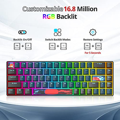 Portable 60% Mechanical Gaming Keyboard Blue/Black, RGB Backlit Wired Key Board with Red Switch, Compact 68 Keys Office Keyboards with for Windows Laptop PC (68 Monster/Red Switch) - color: 68 Monster/Red Switch