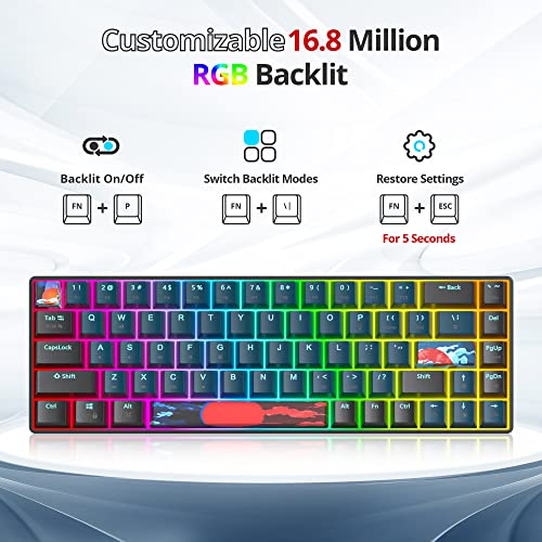 65% Mechanical Keyboard Wired Linear Red Switch RGB Backlight | 65 Percent 68-keys Compact Layout Gaming Keyboard TKL Ultra-Compact Mini RGB Backlit - color: 68 Monster/Red Switch