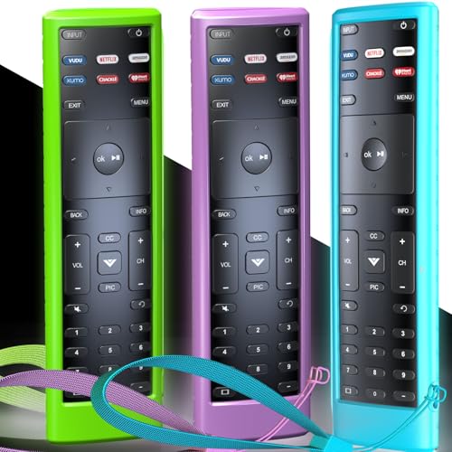 3PACK Case Cover for VIZIO XRT136 / XRT140 Smart TV Remote Control Silicone Skin Sleeve with Lanyard Glow in The Dark Purple Blue Green - color: Purple Blue and Green