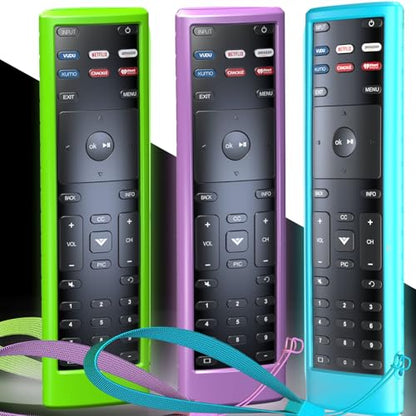 3PACK Case Cover for VIZIO XRT136 / XRT140 Smart TV Remote Control Silicone Skin Sleeve with Lanyard Glow in The Dark Purple Blue Green - color: Purple Blue and Green