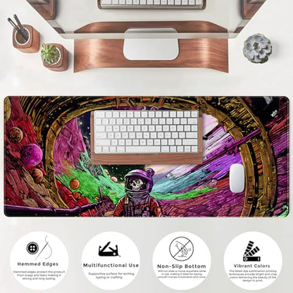 Strange Planet Desk Mat Space Scene Large Gaming Mouse Pad Extended Anime Vibrant Colors Desk Pad Futuristic Spaceship Mousepad XL Cosmic Adventure Skeleton Keyboard Mouse Mat 31.5"x11.8" - color: Strange Planet