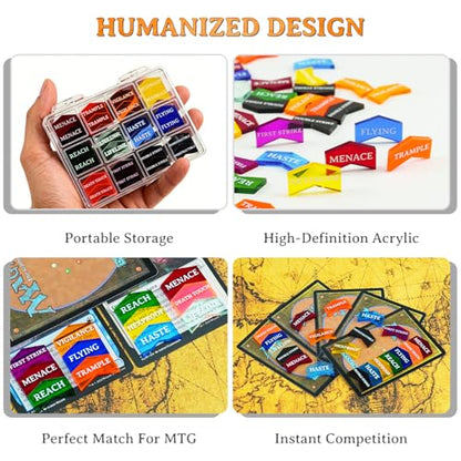 72PCS MTG Counters Set Acrylic MTG Keyword Counters – Bright, Durable Tokens with Protective Film & Storage Box for Magic The Gathering, Card Games Accessories