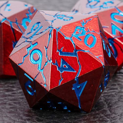 Sharp Edge Metal DND Dice Set with Cracks, Polyhedral Dice Set for RPG D&D Dice with Cracks Dungeons and Dragons Dice Set - color: Red and Blue