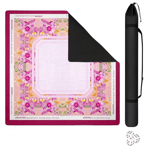 Mahjong Mat with Black Carrying Bag, 31.5"x31.5" Anti-Slip Noise Reduction Gaming Mat for Mahjong, Poker, Board Games, 3 Dice & Black Storage Bag - color: Light Pink