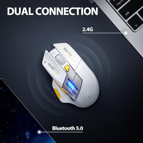 INPHIC A9 Explorer Bluetooth Mouse, Dual-Mode Bluetooth 5.0/2.4G, 2400 DPI, Visible Battery Indicator, RGB Mouse for Laptop, White - color: White