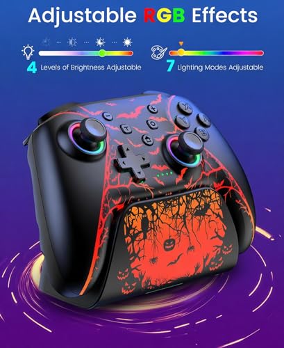 Switch 2 Controller Compatible with Nintendo Switch 2/Switch/OLED/Lite - Hall Effect Joystick & Trigger - 7 Color RGB Wireless Pro Controller with Charging Dock, Macros, Turbo, KeyLinker App - Pumpkin - color: Pumpkin with Charging Station