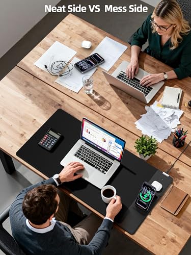 Mouse Pad with Magnetic Wireless Charger & Adjustable Phone Stand | 31.5"x15.8" Full Desk Coverage Mousepad, Waterproof Ultra-Smooth Desk Mat, Non-Slip Base, Black - color: Black-Magnetic Stand-31.5"x15.8"-Right
