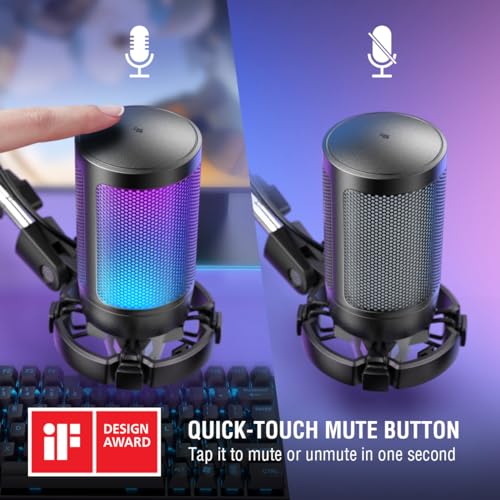 FIFINE Podcast Condenser Mic Kit and 3.5mm/6.35mm Wired Headphones, RGB Computer Mic for PS4/5 PC Gamer Youtuber, Streaming Monitoring Black Headphones with Detachable Cables, on PC/Mixer (A6T+H8)
