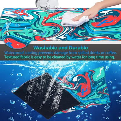 Canjoy Gaming Mouse Pad, Fluid Pattern Mouse Pad 35.4x15.7inch Large Extended Computer Mouse Mat Keyboard Full Desk Mousepad for Gaming, Office, Home - color: Blue-Red Fluid, size: 900*400mm