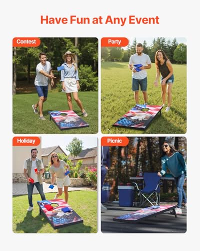 VEVOR Cornhole Set 4x2 ft Corn Hole Game Boards Wood Portable Toss Board - size: 3x2 ft America