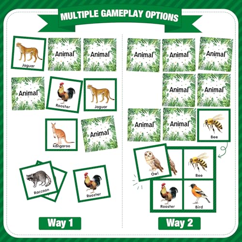Fuutreo 82 Pcs Memory Matching Cards Animals Educational Games Funny Animals Learning Game Concentration Cards for Family Birthday Party Favors Gifts Supplies - style: Animals