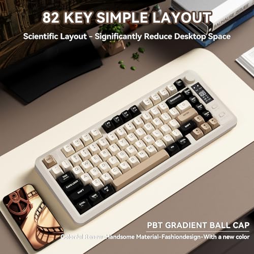 ZIYOU LANG M75 Wireless Gaming Keyboard, RGB Backlit Rechargeable 2000mAh Battery, Small Membrane But Mechanical Feel Keyboard with Smart Display & Knob, PBT Gradient keycaps for PC, MAC - Cheese - color: Cheese