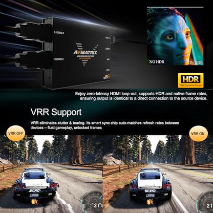 AVMATRIX 4K60 HDMI2.0 Game Capture Card USB 3.1 for PC/PS5/Switch Streaming | Zero-Latency Pass-through for Lag-free Gaming,4K60 Capture for Twitch/YouTube Streaming,Plug & Play with OBS, Zoom