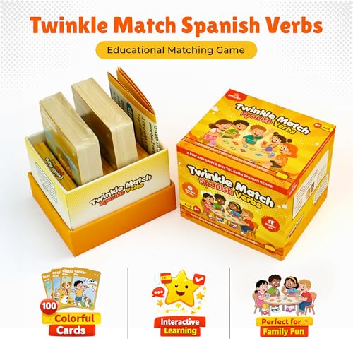 Spedemy Twinkle Match Spanish Card Game – 100 Vocabulary Matching Cards, Bilingual Games, Spanish Board Game for Kids, Beginners, Families, Homeschool & Classroom, juegos en español para la Familia