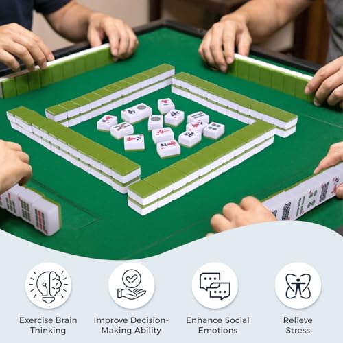 Pycoal Traditional Chinese Mahjong Tile Set, 1.4'' Melamine Mahjong Tiles Premium 146PCS Mahjong Set with Portable Carrying Case, Instruction Manual, Dice Set, Mah jongg Game Set for Family, Gathering - color: Green