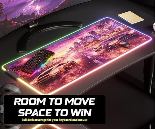 RGB Gaming Mouse Pad Large Extended Desk Mat 35.4x15.7in XXL XXXL Mousepad LED Light Up Keyboard Mat PC Gamer Desk Pad Gaming Accessories Extra Big Mouse Mats for Desk - Sunway Velocity - color: Sunset Velocity