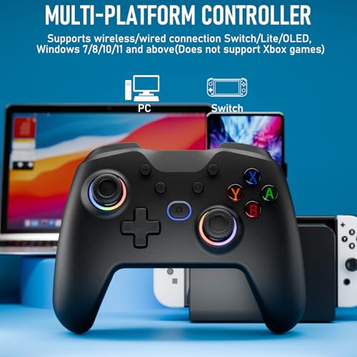 Diswoe Wireless Switch Controller for Switch/Lite/OLED Controller, Switch Controller with a Mouse Touch Feeling on Back Buttons, Extra Switch Pro Controller with Wake-up,Programmable, Turbo Function - color: Black+LED