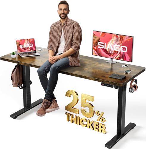SIAGO Electric Standing Desk Adjustable - 63 x 24 Inch Sit Stand up Desk with Cable Management - 3 Memory Preset Adjustable Height Table | Smooth Height Adjustment, 200lbs Stability, 3 Memory Presets, Cable Management, Pre-Labeled Easy Assembly - color: R