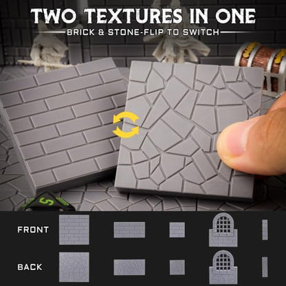 CZYY Magnetic Dungeon Tiles, 58 PCS Modular Terrain Set for RPGs, Basic Set | Double-Sided Texture, Paintable Gray Plastic, Quick Build 3D Battle Maps, Fits 25-32 mm Miniatures, Gift for DM & RPG Player