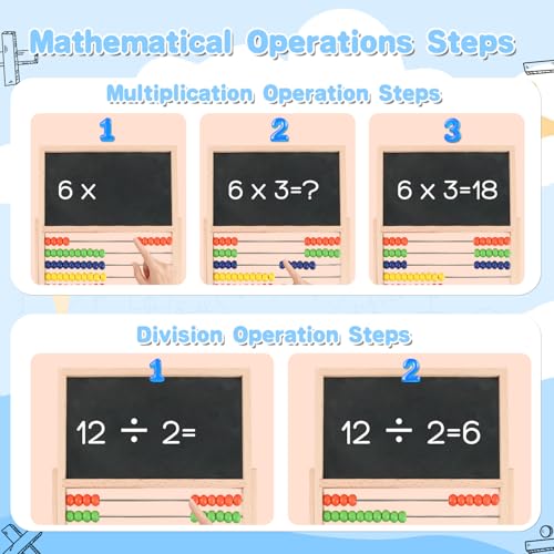 Wooden Abacus Math Games for Kids 5-7 Counting Toys with Double-Sided Board | Wood Abacus Educational Counting Math Manipulatives for 1st 2nd grade with Magnetic Number Cards 1-100