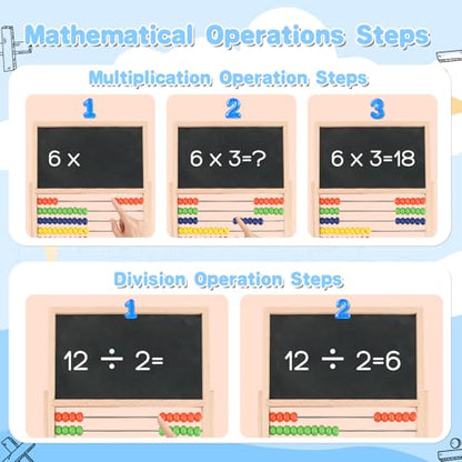 Wooden Abacus Math Games for Kids 5-7 Counting Toys with Double-Sided Board | Wood Abacus Educational Counting Math Manipulatives for 1st 2nd grade with Magnetic Number Cards 1-100
