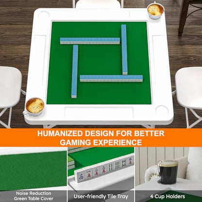 Mahjong Table, 35.4" Square Folding Card Table with Green Felt, Chip Trays, 4 Cup Holders, Multi-Game, Domino and Poker Tables for 4 Players, Portable Foldable Tables for Jigsaw Puzzles - color: White