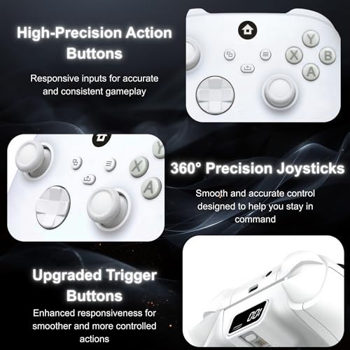 Elenai Wireless Gaming Controller Compatible with Xbox One X S, Xbox Series X S, PC, Android, Bluetooth Gamepad with 1400mAh Rechargeable Battery, LED Power Display, 3.5mm Audio Jack, Ergonomic Grip, White