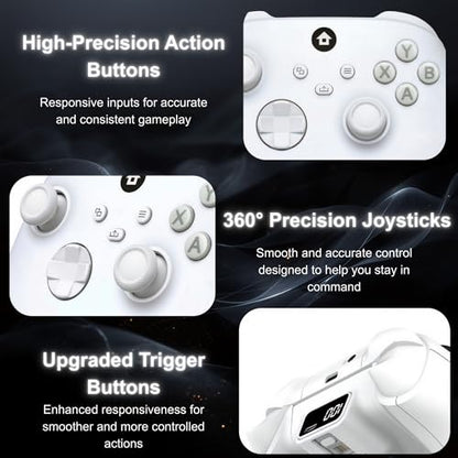 Elenai Wireless Gaming Controller Compatible with Xbox One X S, Xbox Series X S, PC, Android, Bluetooth Gamepad with 1400mAh Rechargeable Battery, LED Power Display, 3.5mm Audio Jack, Ergonomic Grip, White