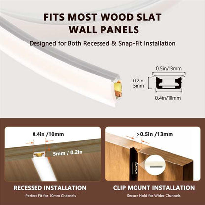 VST 16.4ft Silicone Recessed LED Strip for Wood Slat Wall Panels, 24V | 2700K-6500K Tunable White, CRI 90+ Dot-Free, RF Remote & Touch Control, Cut-to-Fit, Quick Connectors, Dual Mount - color: Touch Control