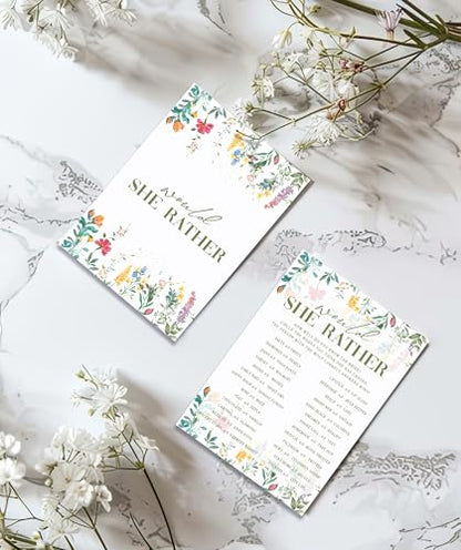 Would She Rather Game Cards, Wildflower Bridal Shower Games Card, Floral Wedding Shower Games Set, 25 Game Cards for Bridal Shower Wedding Bachelorette Engagement, 04 - style: Would She Rather