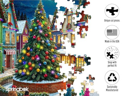 Springbok Merry Town Square 1000 Piece Jigsaw Puzzle for Adults - Christmas and Holiday Puzzle - Unique Cut Pieces - Made in USA - style: Merry Town Square