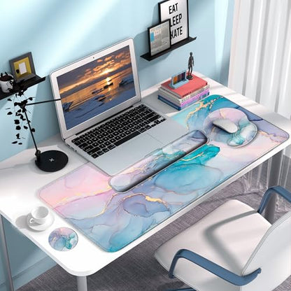 Desk Mat Set Keyboard and Mouse Pad with Wrist Rest Support | Ergonomic,Pain Relief, 4-in-1 Large Big Mousepad Computer Mats,Desk Pad Matt Mats for Desktop Home & Office - color: Q-Marble 1