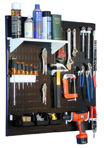 Wall Control Metal Pegboard Utility Tool Storage Kit with Black Pegboard and White Accessories - color: Black Pegboard with White Accessories