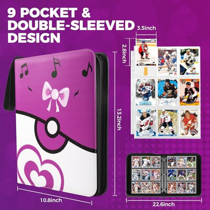 9 Pocket Card Binder: 900 Zipper Double Sided Sports & Trading Card Collector Album with 50 Removable Sleeves - Kids Card Holder for TCG NHL Baseball Football Hockey Games (Purple） - color: Purple