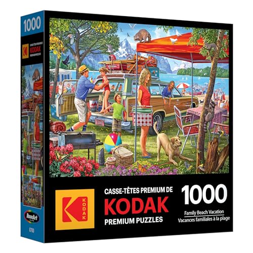 RoseArt Kodak Premium Family Beach Vacation 1000 Piece Jigsaw Puzzle | 20" x 27" Finished Size, Puzzle for Adults, Fully Interlocking Pieces, Bonus Poster Included, Made in USA - style: Family Beach Vacation