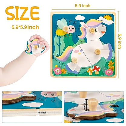 Chunky Wooden Puzzles for Toddlers 1-3: 4 PCS Animals Peg Puzzles Toys | 10 Reinforced Design Tested to 1,000+ Assembly Cycles - Big Pieces for Little Hands - Gift for 1-3 Year Olds Girl Boy - style: Style B