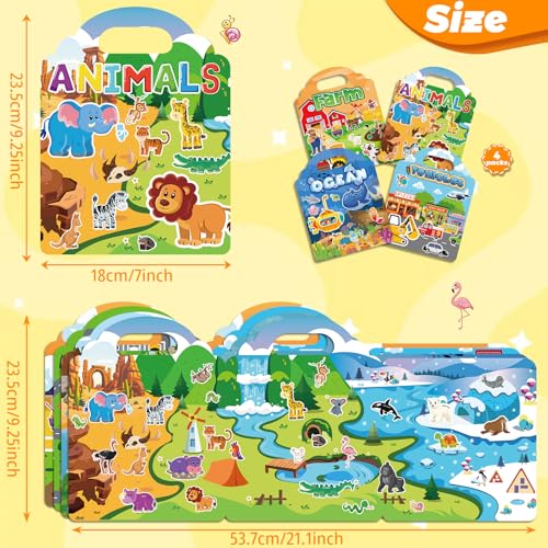 4 Pack Adventure Jelly Stickers for Kids, 3D Creative Activity Set Ages 3-8 - style: Farmhouse+Animals+Ocean+Vehicles