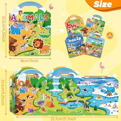 4 Pack Adventure Jelly Stickers for Kids, 3D Creative Activity Set Ages 3-8 - style: Farmhouse+Animals+Ocean+Vehicles
