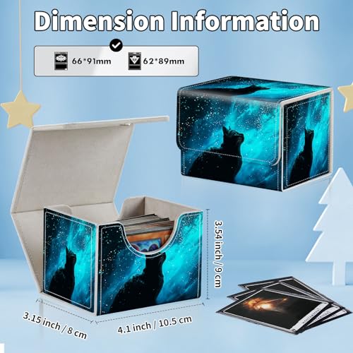 for MTG Commander Deck Box,Card Deck Box for Trading Yugioh MTG,Fits 100 Double Sleeved Cards,PU Leather Strong Magnet Case for Magic Commander TCG CCG,Black Glitter Cat - color: Black Glitter Cat