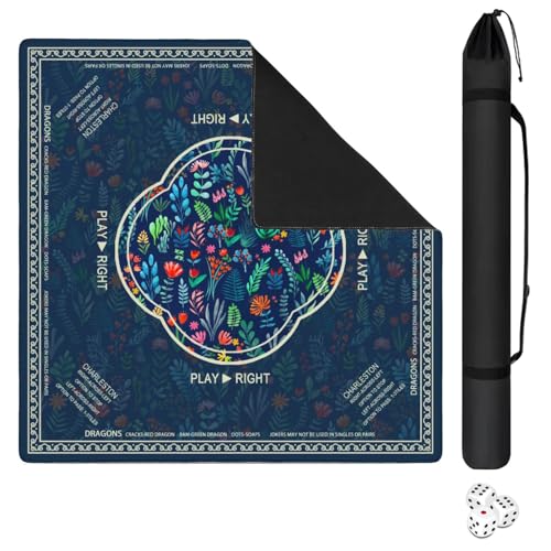 Flowers Mahjong Mat with Rules, 31.5*31.5in Anti Slip American Mahjong Mat for Table, Noise Reduction, Neoprene Mah jongg Mats with Carrying Bag & 3 Dices, Mahjong Supplies Gift, Board Tile Games Mats - color: Floral01