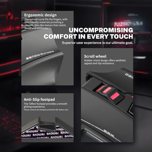 Wireless Gaming Mouse, RGB Dual Mode Bluetooth Mouse Up 24,000 DPI, 13 Macro Programmable Buttons, Optical Computer Mouse 50Hrs for PC Laptop MOBA FPS, PMW-3311, Comfort Grip (Black)