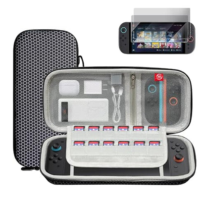 Carrying Case for Nintendo Switch 2 2025 Holds 24 Cartridges w/Pockets | 11.61-inch hard EVA shell with 24 game card slots, zippered pocket, soft lining, wrist strap, and accessory storage, Black - style: Carrying Protective Case