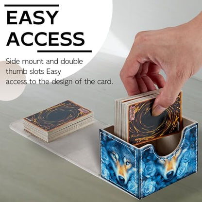 Trading Card Storage Box, Holds 100+ for MTG Cards, PU Leather with Magnetic Closure, Blue Wolf with Roses Fantasy Durable Deck Box for Magic the Gathering, Trading Card Games - color: Blue Wolf with Roses Fantasy