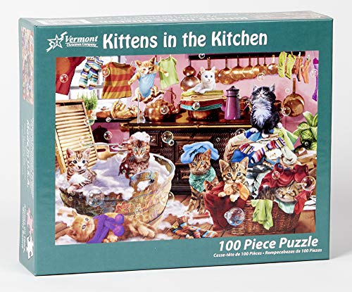 Vermont Christmas Company Kittens in The Kitchen Jigsaw Puzzle 100 Piece, Large Pieces Perfect for Kids and Seniors