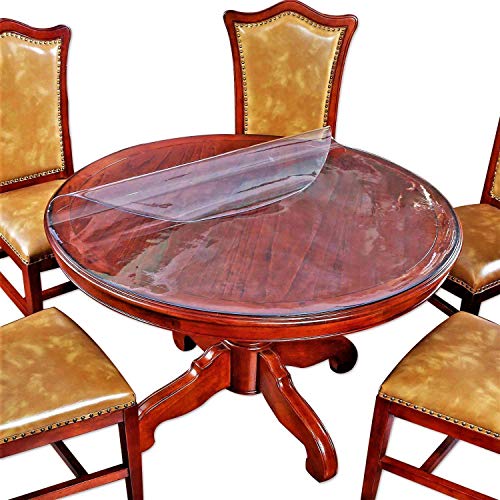 Icefire 44 Inch Round Table Top Cover Protector Plastic Clear Round Tablecloth Easy Clean Waterproof Furniture Topper for Dining Coffee Conference Tables Circle Desk Pad Protector - color: Upgraded Clear Color, size: 44.7" (Round)